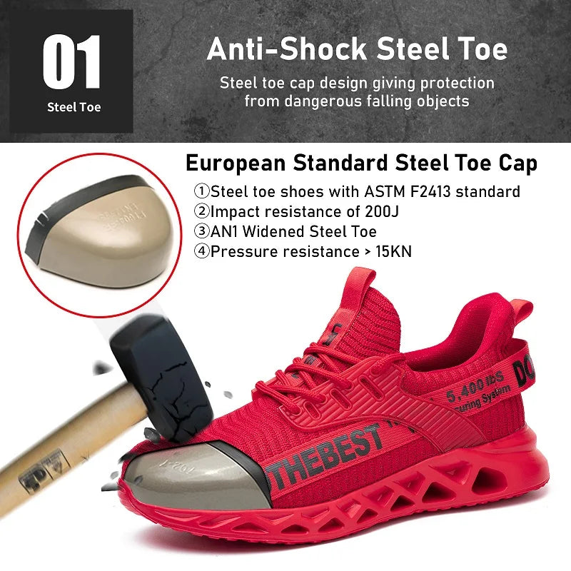 Steel Toe Safety Shoes for Men & Women – Lightweight Puncture-Proof Work Sneakers, Unisex Construction Boots