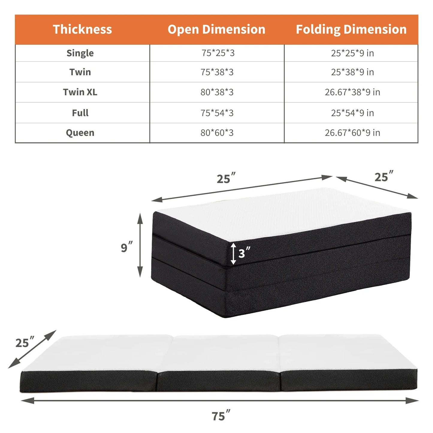 Three-Fold Portable Floor Bed – CertiPUR-US Certified, Soft Touch, Flexible Zipper for Travel, Camping & Yoga
