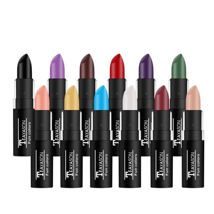 12 Color Waterproof Lipstick – Long-Lasting Matte Lip Gloss in Black, Blue, Purple, Green & Red