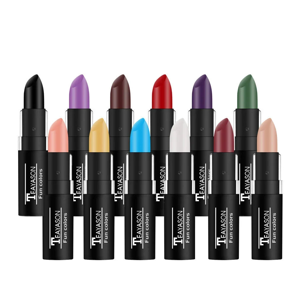 12 Color Matte Lipstick Set - Waterproof Long Lasting Lip Gloss Makeup in Black Blue Purple & Red Shades
