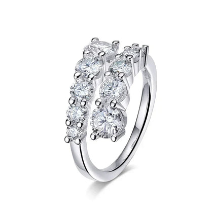 Smyoue 10-Gem Moissanite Ring for Women — Sparkling Lab-Created Diamond Wedding Band, 925 Sterling Silver Jewelry
