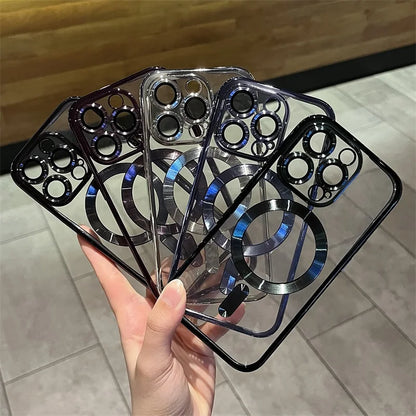 Luxury Plating MagSafe Wireless Charging Case — Clear Soft Magnetic Silicone Cover for iPhone 12–17 Pro/Max/Plus/16E