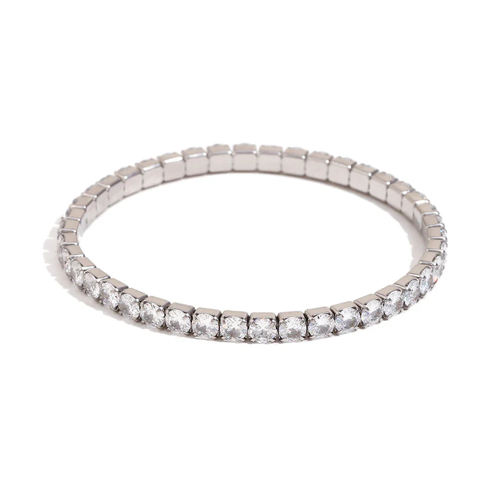 E.B.belle 3mm–4mm Square Zircon Elastic Bracelet – Stainless Steel Gold/Silver Fashion Jewelry for Women Charm Accessory