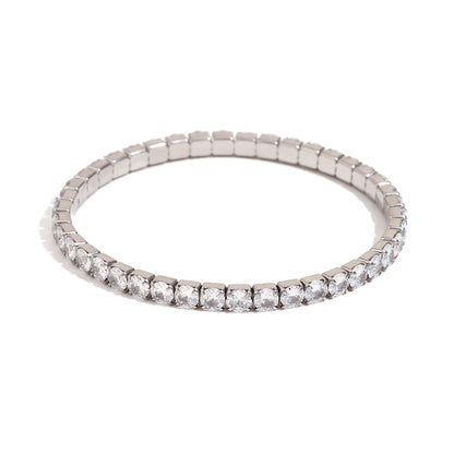 E.B.belle 3mm–4mm Square Zircon Elastic Bracelet – Stainless Steel Gold/Silver Fashion Jewelry for Women Charm Accessory
