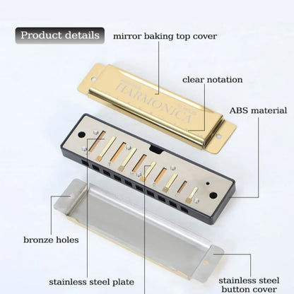 10 Hole Diatonic C Key Harmonica - Blues Harp Mouth Organ Musical Instrument with Storage Case for Beginners & Adults