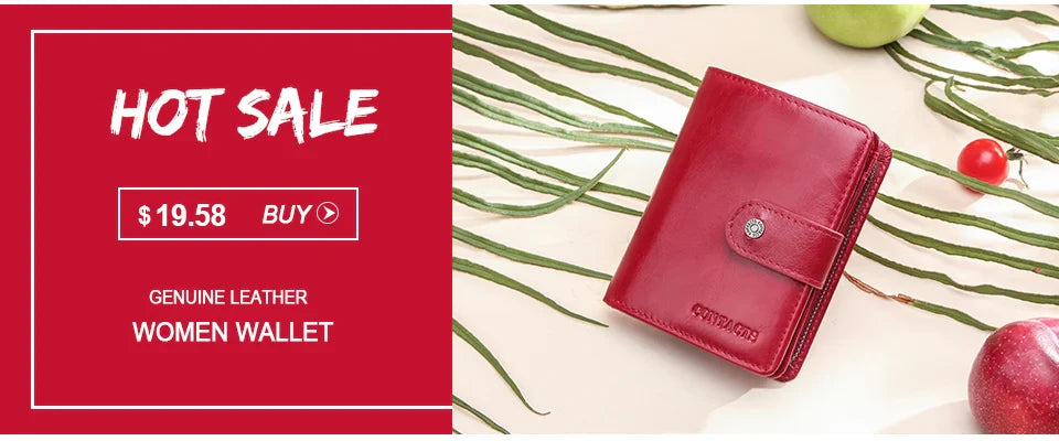 CONTACT'S Genuine Leather Short Wallet for Women — Luxury Designer Card & Coin Holder, Mini Money Clip Wallet with Free Shipping