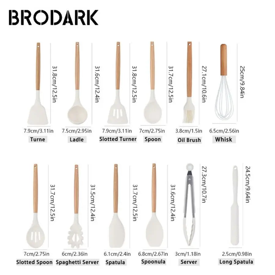 44pcs Premium Silicone Kitchen Utensil Set – Wooden Handles with Knife, Heat-Resistant Non-Stick Cooking Tools