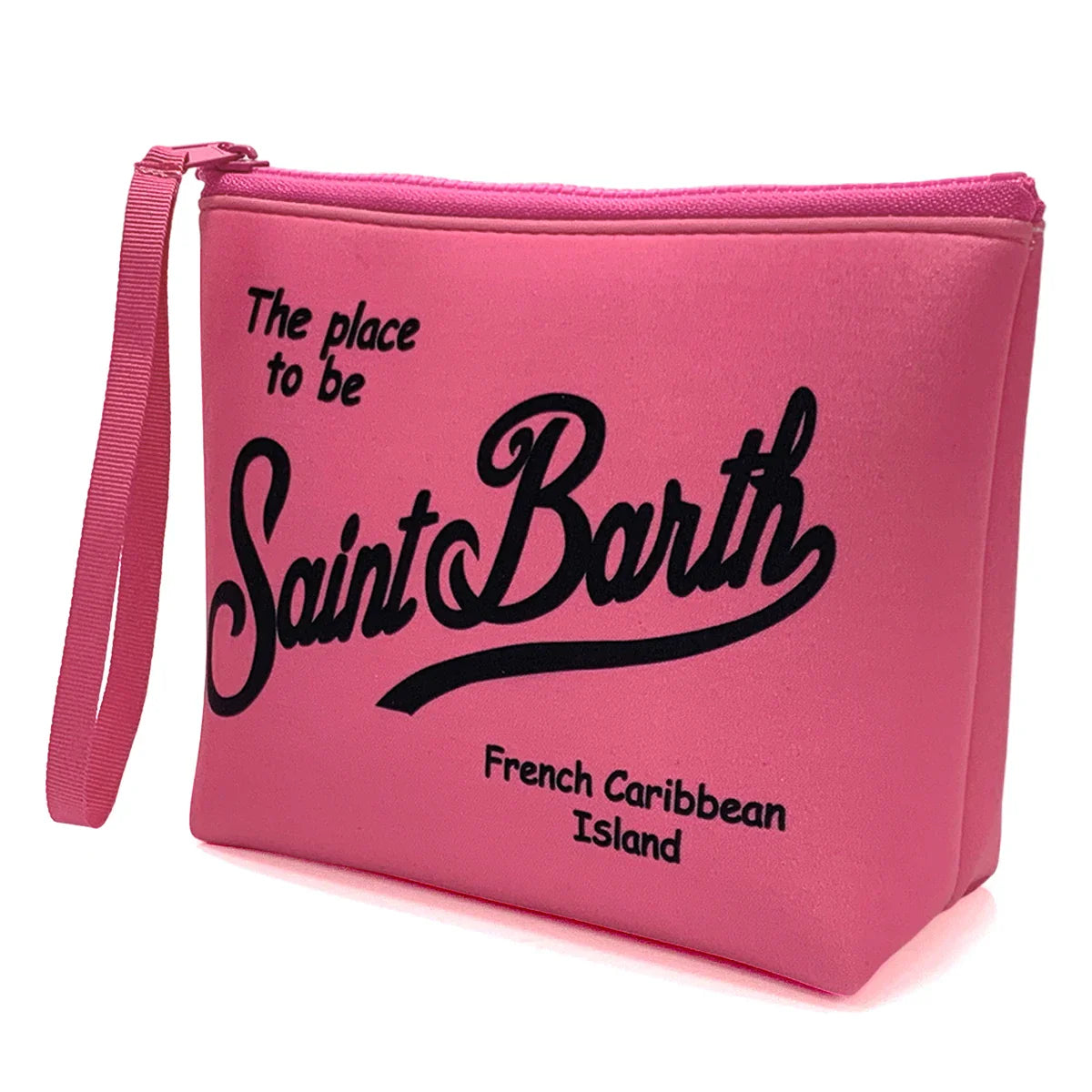 S-SAINT BARTH Pink Neoprene Clutch Bag – Trendy Vertical Zip Pouch Makeup & Toiletry Purse for Women