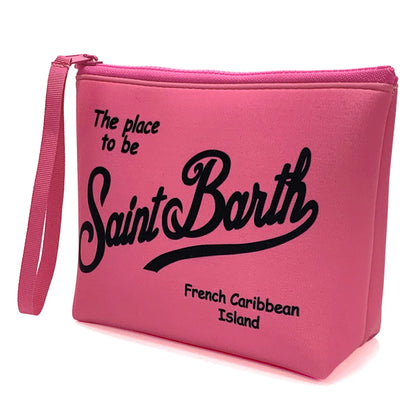 S-SAINT BARTH Pink Neoprene Clutch Bag – Trendy Vertical Zip Pouch Makeup & Toiletry Purse for Women