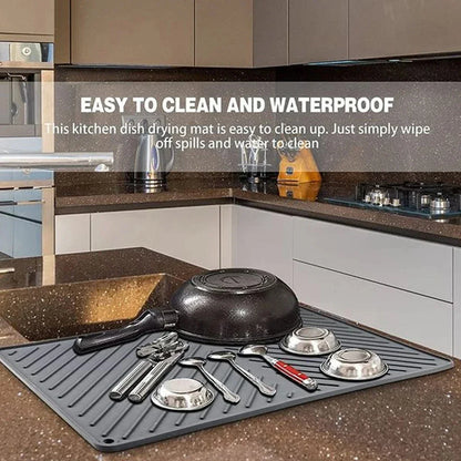 Large Silicone Dish Drying Mat | Hygienic, Non-Slip, Heat Resistant Pad Preventing Water Build-Up