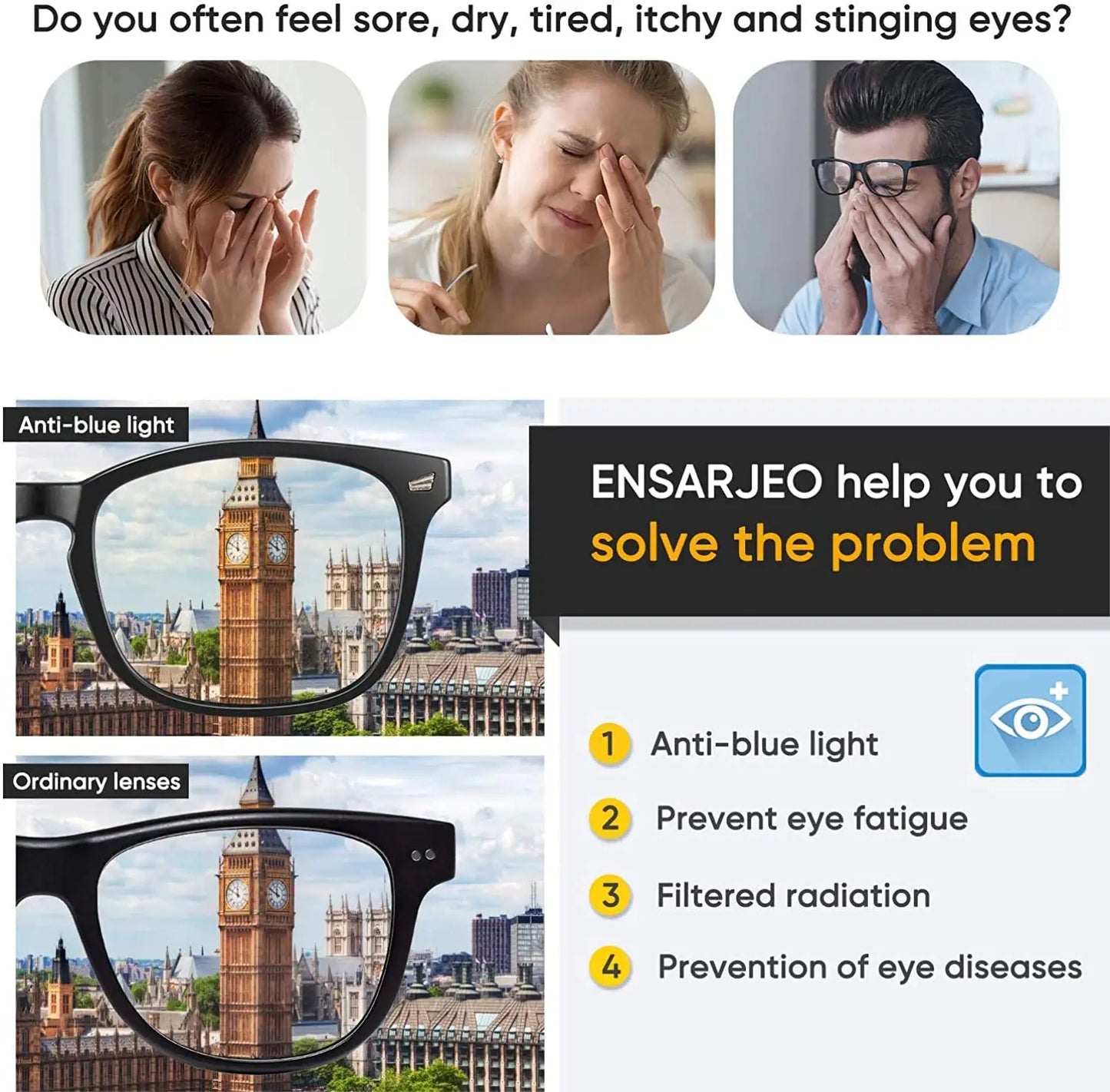 Square Blue Light Blocking Glasses – Nerd Eyeglasses Frame for Computer & Gaming Protection