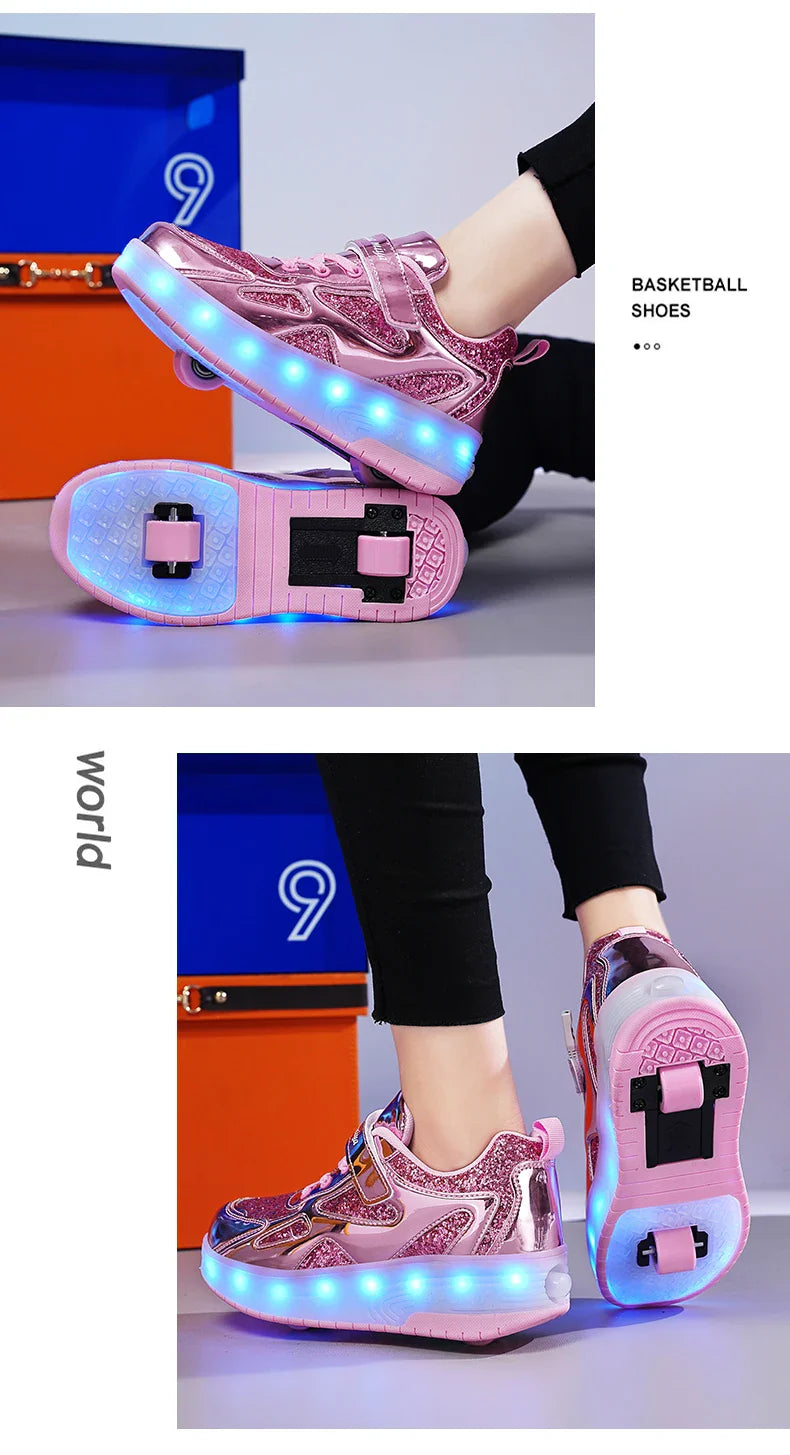 Kids' Inline Roller Skates – Removable 2-Wheel Skate Sneakers for Girls, Powerslide Wheeled Shoes
