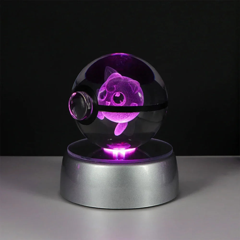 Pokémon 3D Crystal Ball LED Night Light – Pikachu Gengar Eevee Mewtwo Pokéball Base Lamp Kids Birthday & Home Decor Gift