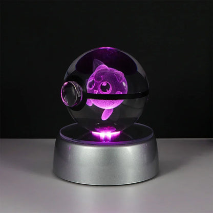 Pokémon 3D Crystal Ball LED Night Light – Pikachu Gengar Eevee Mewtwo Pokéball Base Lamp Kids Birthday & Home Decor Gift