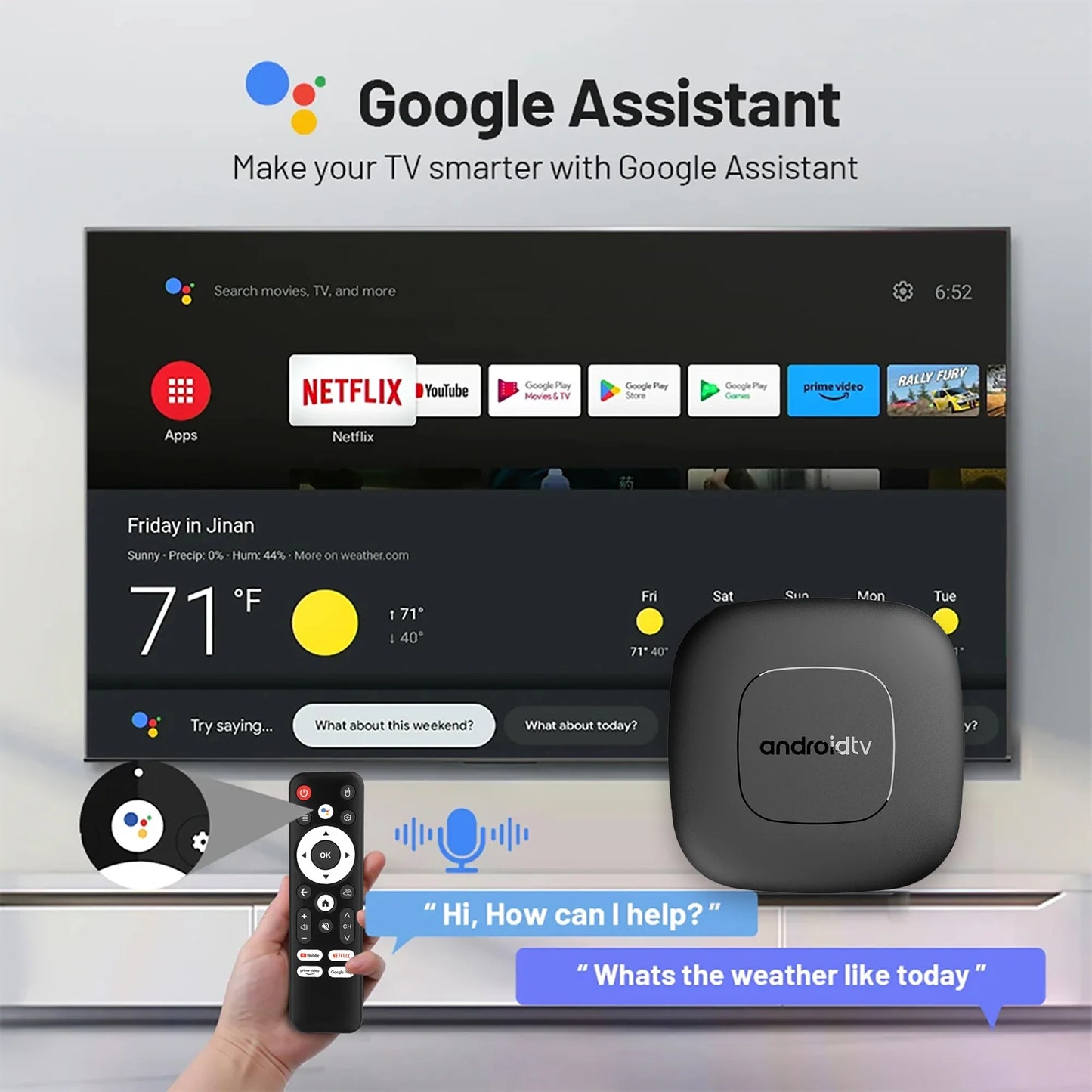 Android 13 Smart Home Theater TV Box – Allwinner H313, Google Assistant, Netflix Streaming, Bluetooth Media Player, 2GB/16GB, 2.4G/5G Wifi, T1