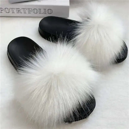 Summer Faux Fur Slippers for Women – Indoor Plush Furry Slides, Fluffy Flip Flops & Casual House Shoes