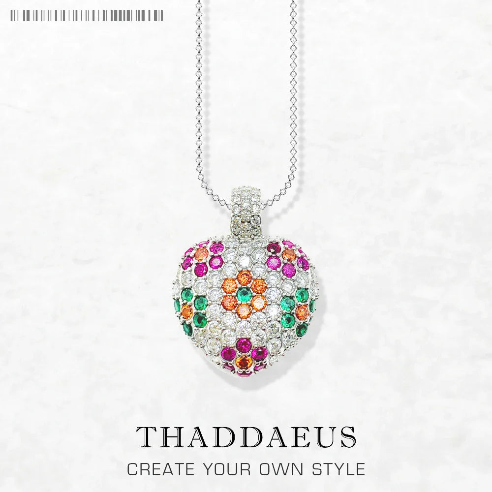 925 Sterling Silver Heart Necklace — Colorful Flower Romantic Summer Jewelry for Women