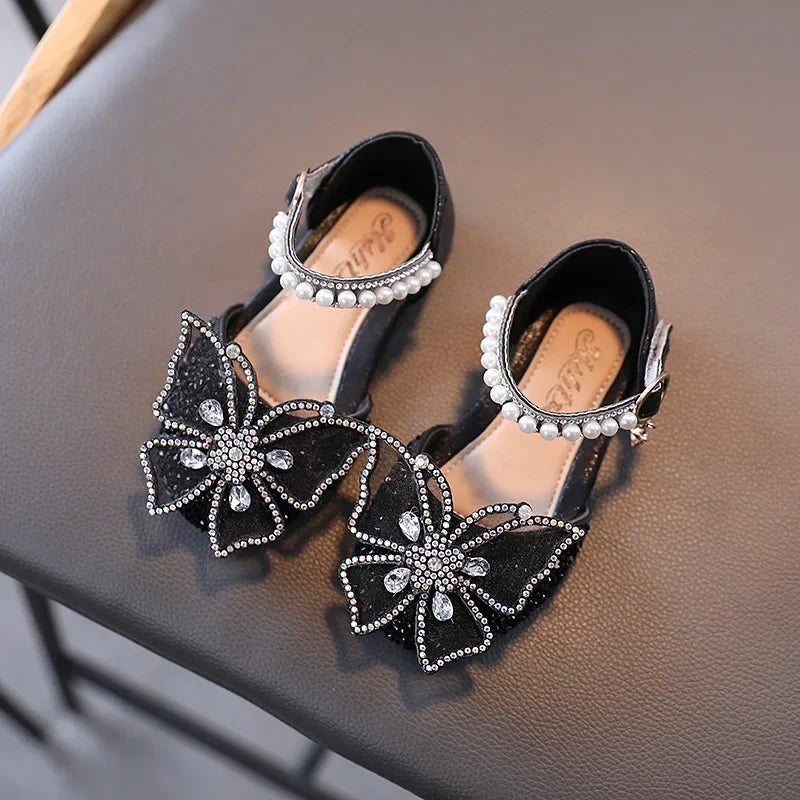 Girls' Sequin Bow Sandals - Rhinestone Princess Flat Shoes for Baby Girls, Sizes 21-35