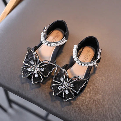 Girls' Sequin Bow Sandals - Rhinestone Princess Flat Shoes for Baby Girls, Sizes 21-35
