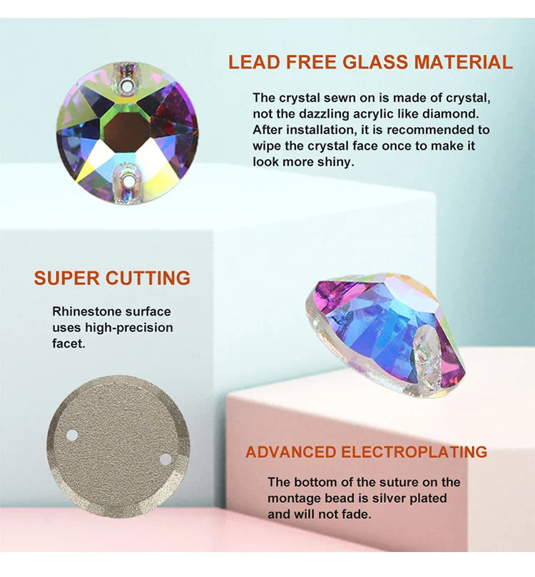 YHB XIRIUS AB Moonlight Glass Crystal — Flatback Sew-On Rhinestones for Garments, Clothes & Bags