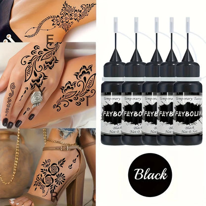 Long-Lasting Black Henna Temporary Tattoo Gel – Multi-Pack Body Art for Festivals, Parties & Role Play (1/3/5pcs)
