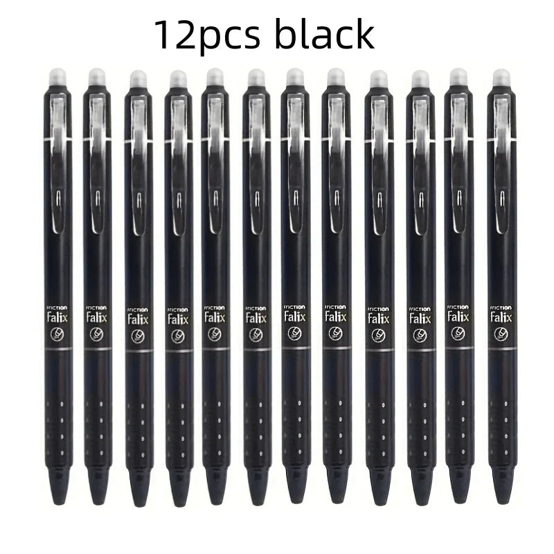 0.5mm Press-Type Erasable Gel Pens – Black & Blue Ink, Washable, Super Capacity Refills, Smooth Writing Bullet Pen