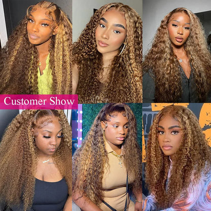 HD Lace Highlight Wig – Ombre Human Hair 13x6 Deep Wave Frontal Wig, Brazilian 13x4 Water Wave Curly Wig for Women