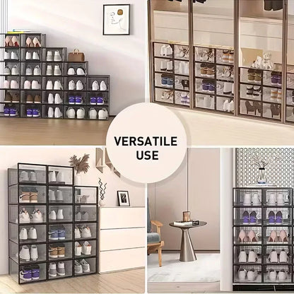 6/12/24PCS Transparent Shoe Boxes – Foldable, Stackable Plastic Shoe Storage Rack with Thick Tape Cover, Space-Saving Organizer