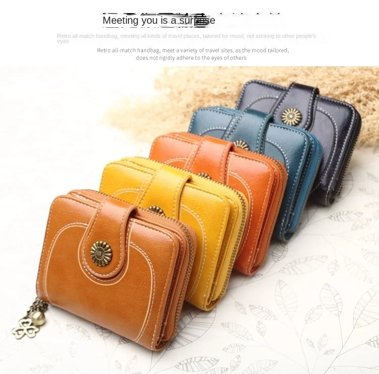 Women’s PU Leather Wallet — Short Hasp Coin & Card Holder, Small Money Bag Clutch in Blue & Red