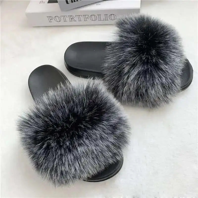 Summer Faux Fur Slippers for Women – Indoor Plush Furry Slides, Fluffy Flip Flops & Casual House Shoes