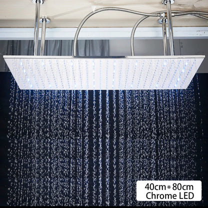Black Ceiling Mounted LED Rainfall Shower Head – Intelligent Remote Control Concealed Waterfall Tap