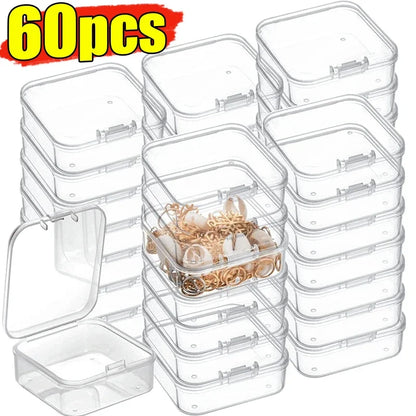 60/6PCS Mini Transparent Square Plastic Storage Boxes – Small Jewelry Organizer for Earrings & Packaging