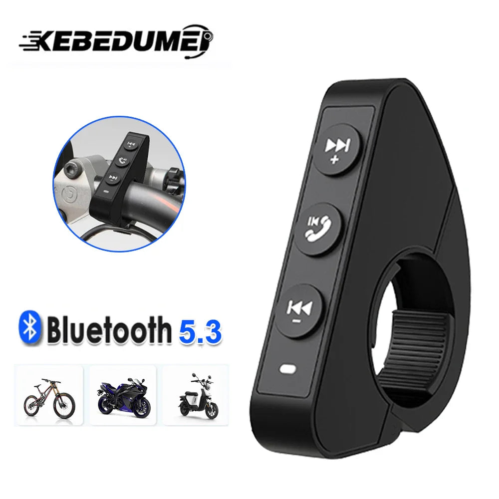 Kebidumei Bluetooth 5.3 Handlebar Remote Controller - Waterproof Wireless Media Control for Motorcycle Helmet Headsets