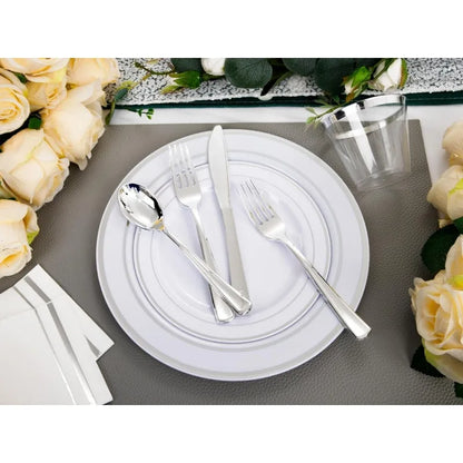 700PCS Gold Plastic Dinnerware Set – White & Gold Plates with 100 Napkins, Serves 100 Guests, Disposable Wedding Party Set