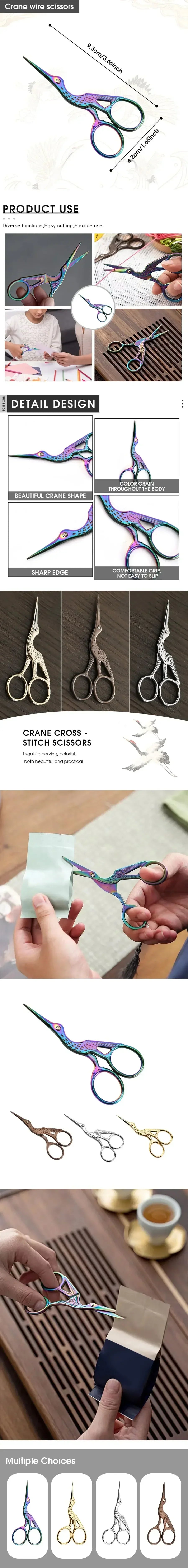 Rainbow Stork Embroidery Scissors – Stainless Steel Small Craft Scissors, Dressmaker Shears for Sewing & Embroidery