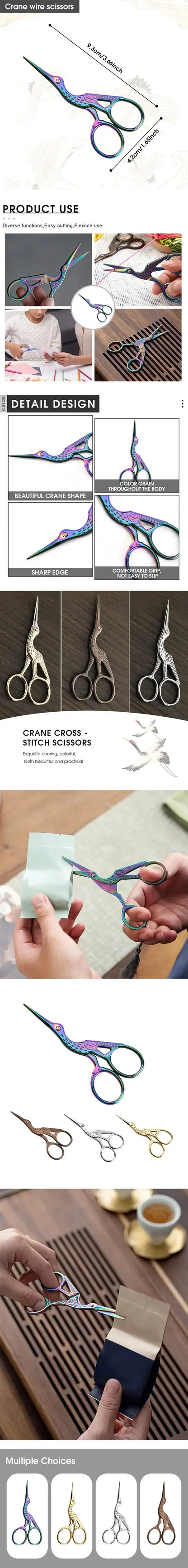Rainbow Stork Embroidery Scissors – Stainless Steel Small Craft Scissors, Dressmaker Shears for Sewing & Embroidery