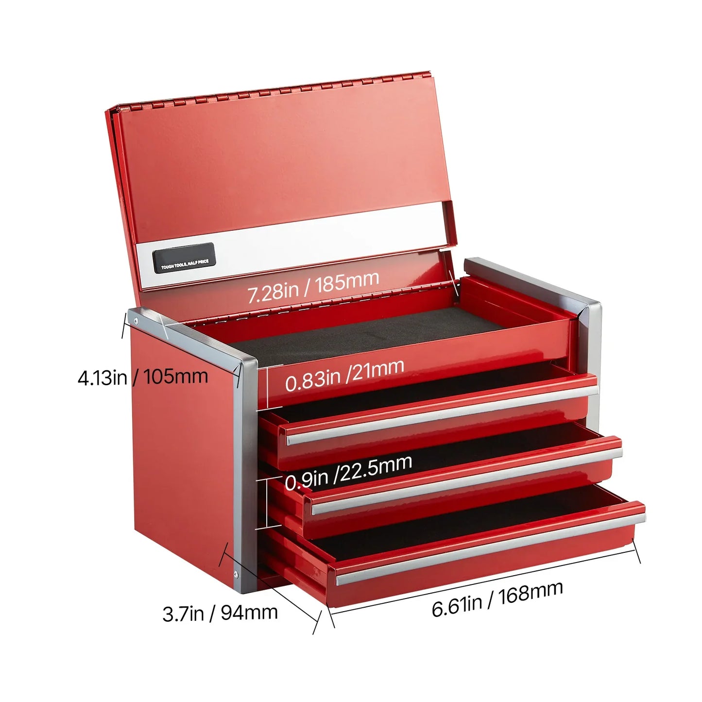 VEVOR 8.6in Portable Metal Toolbox – 3 Drawers Tool Chest with Ball Bearing & PP Feet Pads for Garage Storage