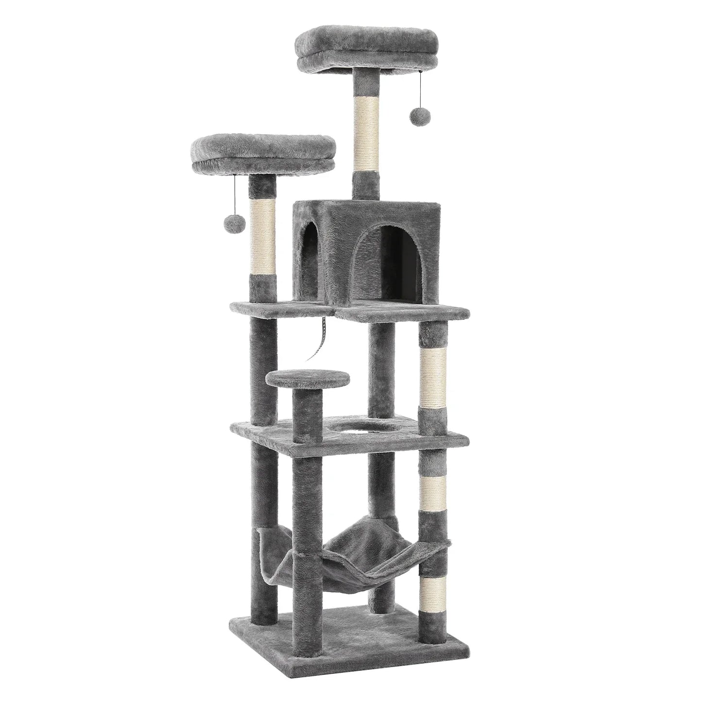 Large Cat Tree Tower – Multi-Level Plush Indoor Cat Condo with Scratching Posts, Boards, Perches & Caves