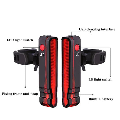 USB Rechargeable Bike Rear Light - Waterproof LED Taillight with Line Warning Lamp for MTB and Road Bicycles