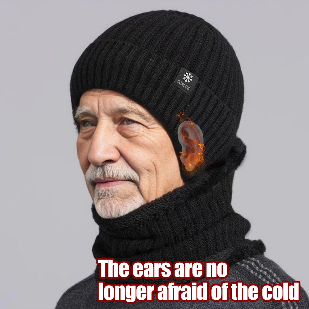 Men's Winter Knitted Bomber Hat with Ear Flaps - Plush Warmth, Faux Fur Lined, Casual Fashion Peaked Cap for Cycling