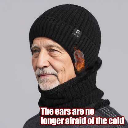 Men's Winter Knitted Bomber Hat with Ear Flaps - Plush Warmth, Faux Fur Lined, Casual Fashion Peaked Cap for Cycling