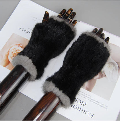 Women’s Winter Mink Fur Gloves – 100% Natural Fingerless Knitted Mittens for Warmth