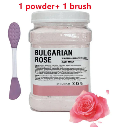 650g Chamomile Hyaluronic Acid Jelly Mask – Rose Moisturizing Facial Powder with Silicone Brush for Skin Elasticity