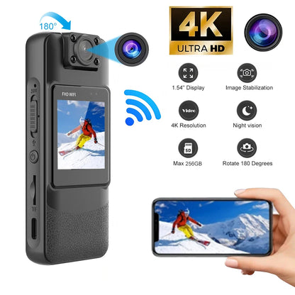 4K Infrared Night Vision Clip-On Body Camera – Mini WiFi HD Wearable Recorder for Outdoor & Law Enforcement Use