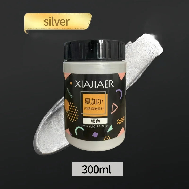 300ML/100ML Gold & Metallic Silver Acrylic Pigment – Pearlescent Bronze for Acrylic Painting, Xiajiaer Art Pigment