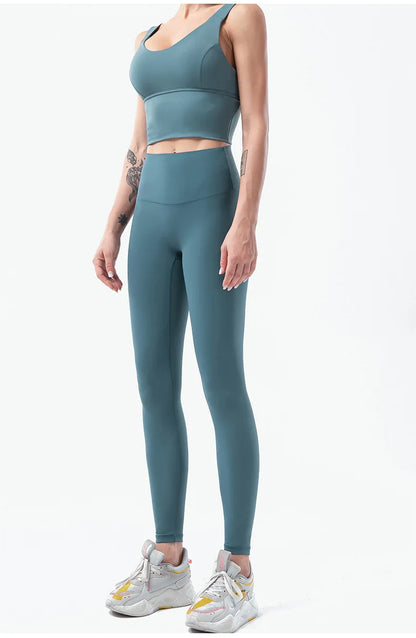 Naked-Feel Women’s Yoga Set – High Waist Leggings & Sports Bra Fitness Suit for Gym, Outdoor & Activewear