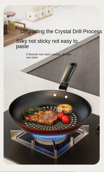 Crystal Diamond Non-Stick Frying Pan with Lid – Multi-Functional Iron Cookware for Gas & Induction