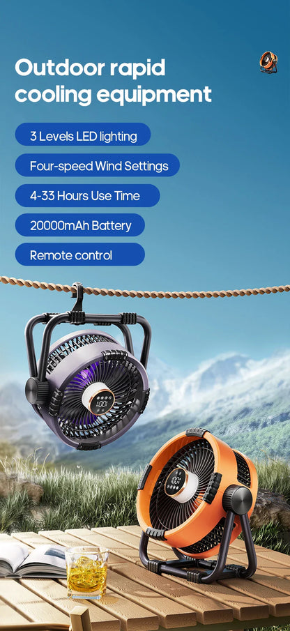 New 6-in-1 Multifunctional Desktop & Camping Fan — 20000mAh Outdoor Air Circulator with 4-Speed Wireless Tent & Ceiling Fan