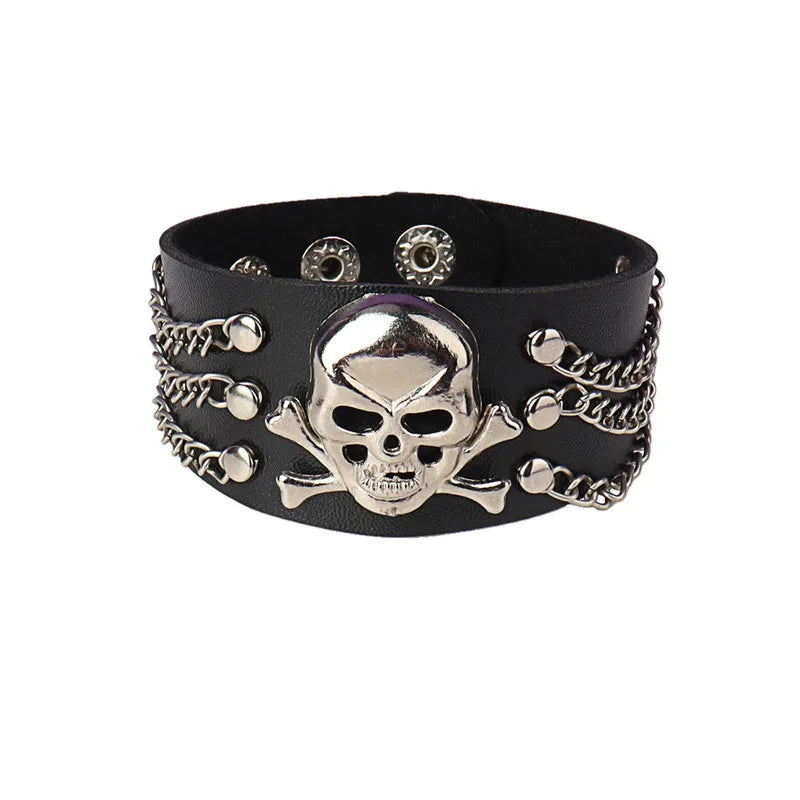 90s Punk Style Bracelet – PU Leather with 3 Rows of Spikes & Square Studs, Fashion Bangle for 2024