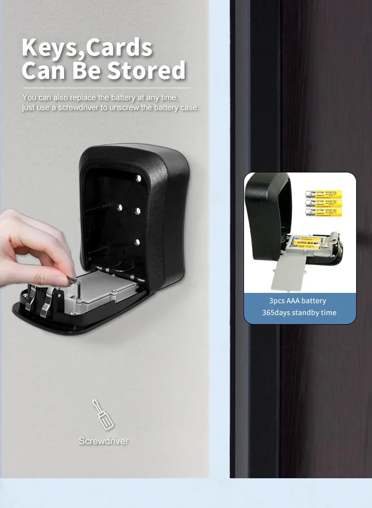 Tuya/TTlock Smart Password Key Box – Outdoor IP65 Waterproof Anti-Theft Wall Mount Security Safe in ABS/Metal